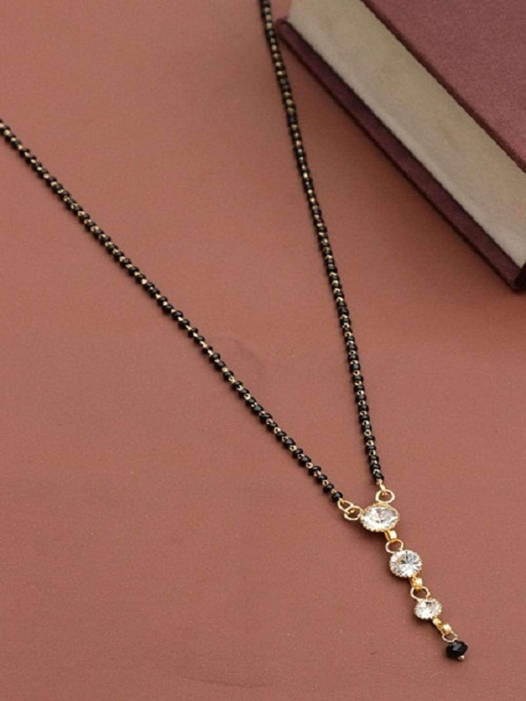 

JEWEL WORLD Set Of 3 Gold-Plated Stone-Studded & Beaded Mangalsutra