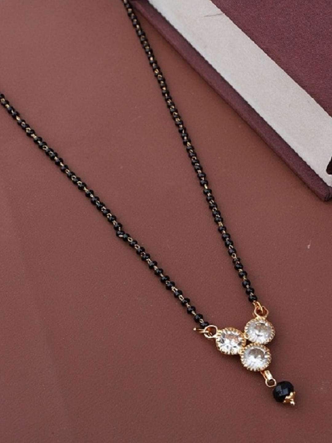 

JEWEL WORLD Set Of 3 Gold-Plated Stone-Studded & Beaded Mangalsutra