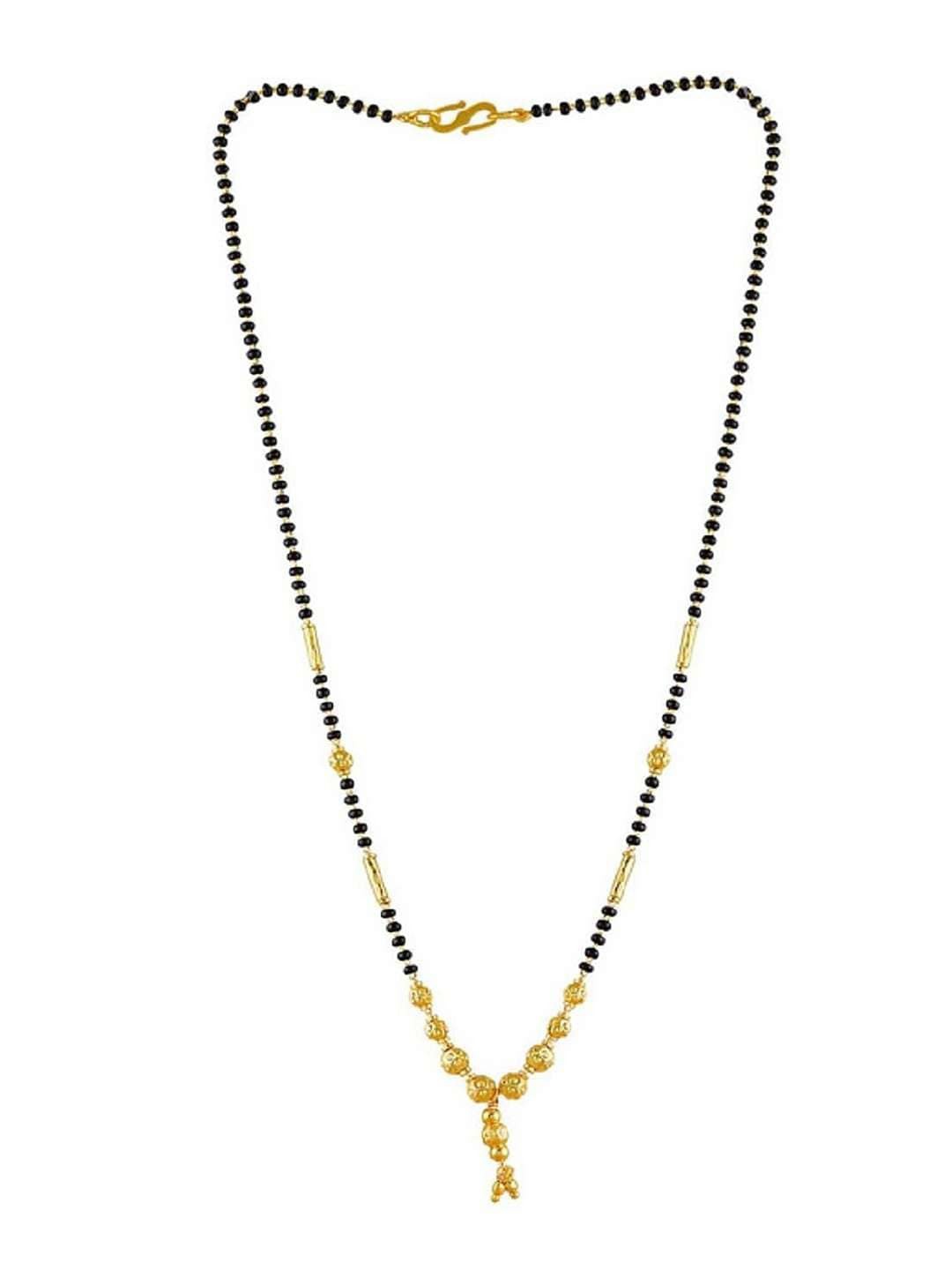 

JEWEL WORLD Set Of 3 Gold-Plated & Black-Beaded Mangalsutra