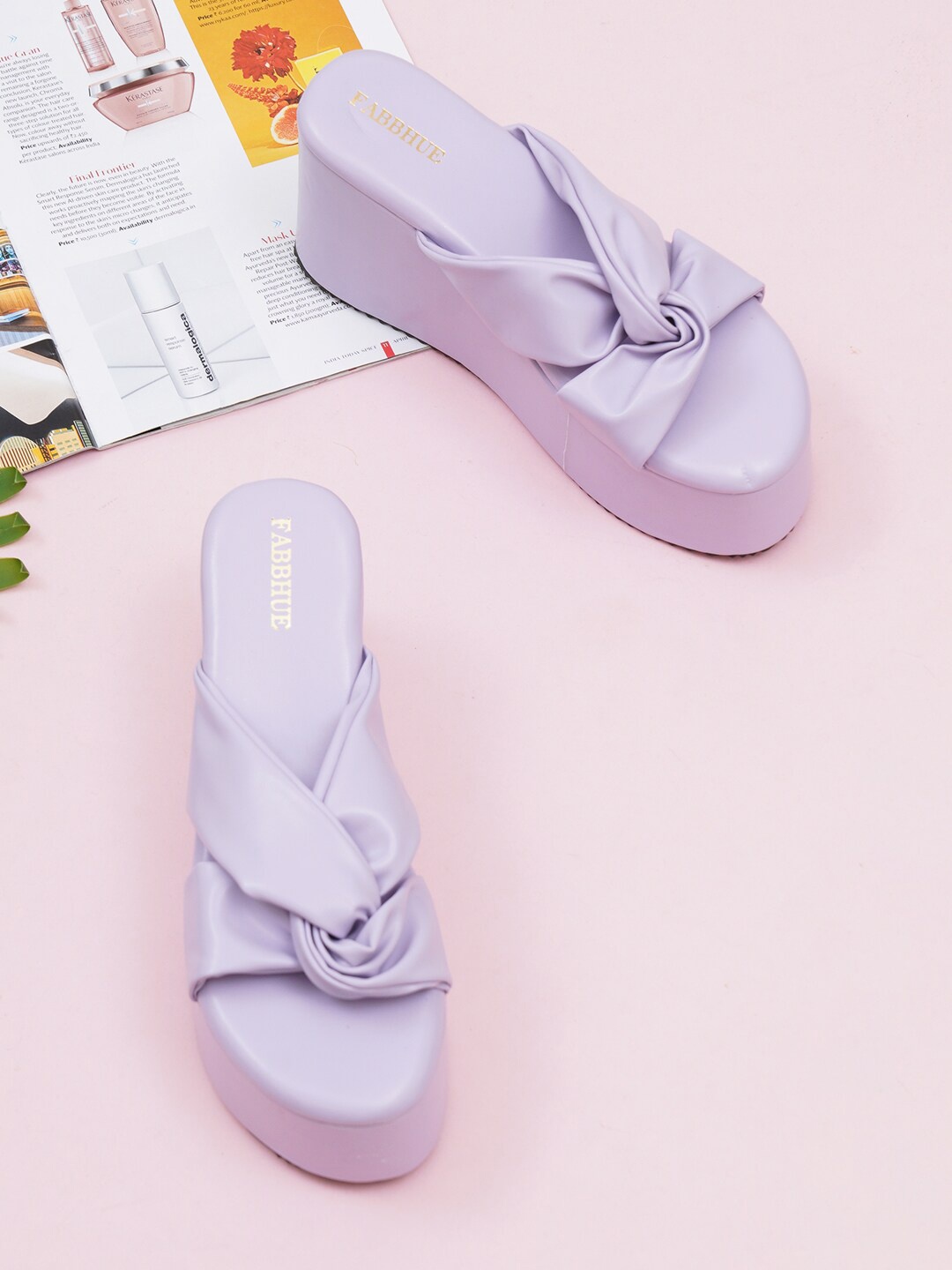 

FABBHUE Knotted Open Toe Flatform Heels, Purple