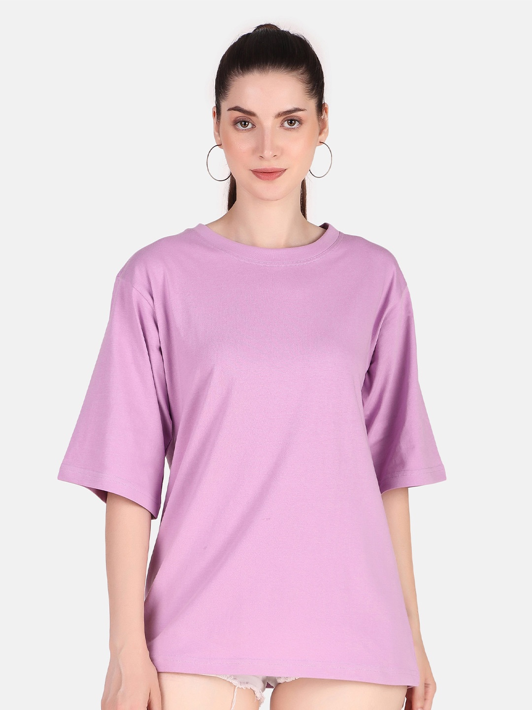 

Jollify Drop-Shoulder Sleeves Pure Cotton Loose T-shirt, Lavender