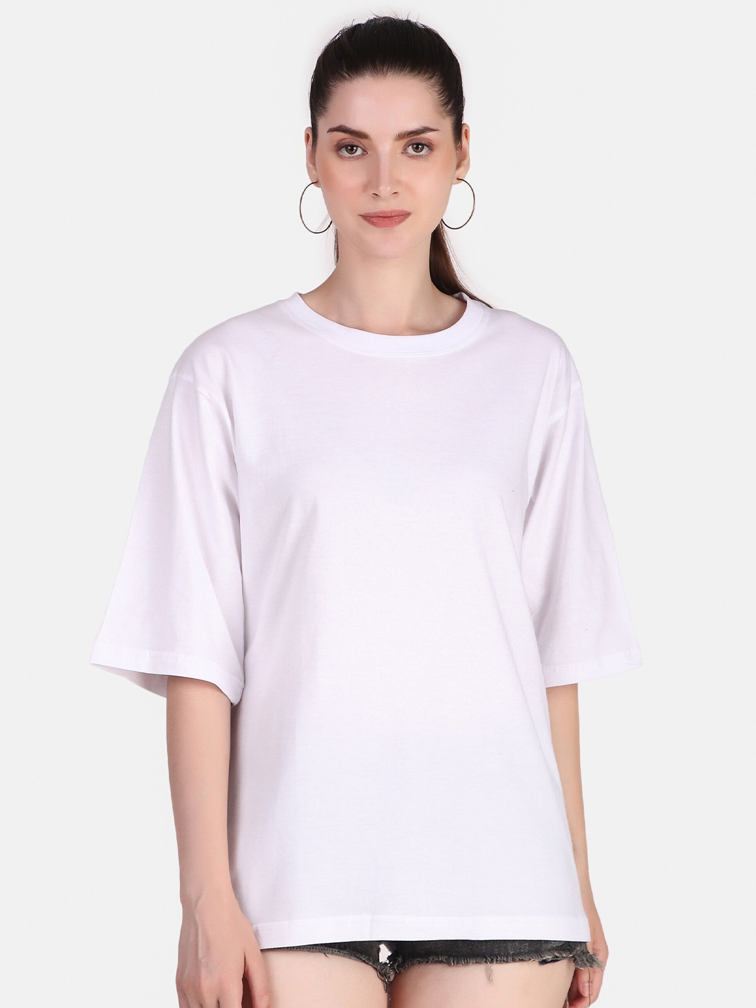 

Jollify Drop-Shoulder Sleeves Pure Cotton Loose T-shirt, White