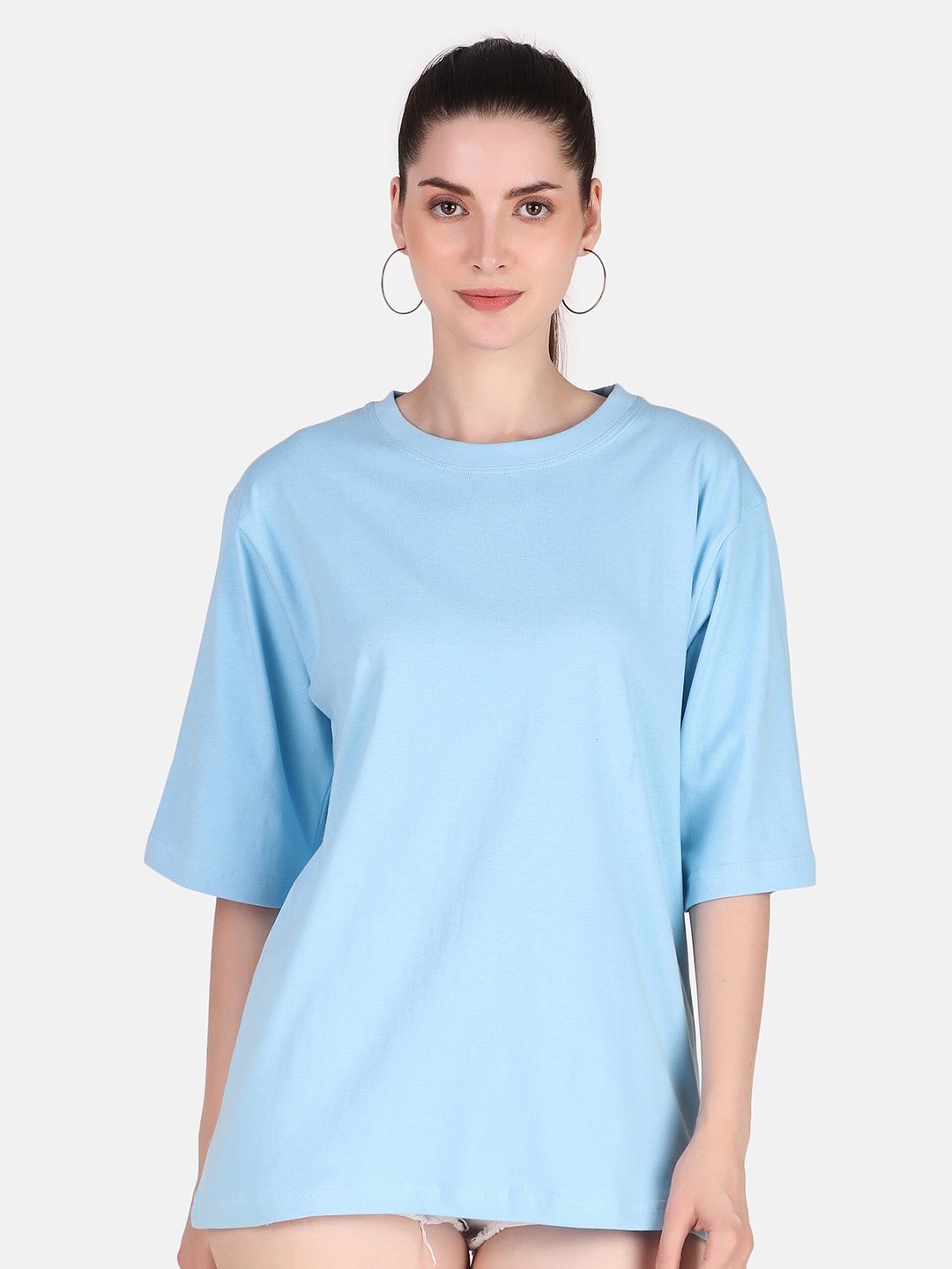 

Jollify Drop-Shoulder Sleeves Pure Cotton Loose T-shirt, Blue