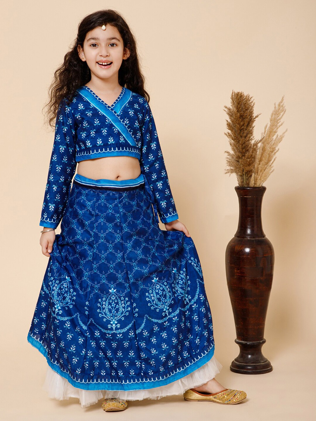 

PICCOLO Girls Printed Ready to Wear Lehenga Choli, Blue