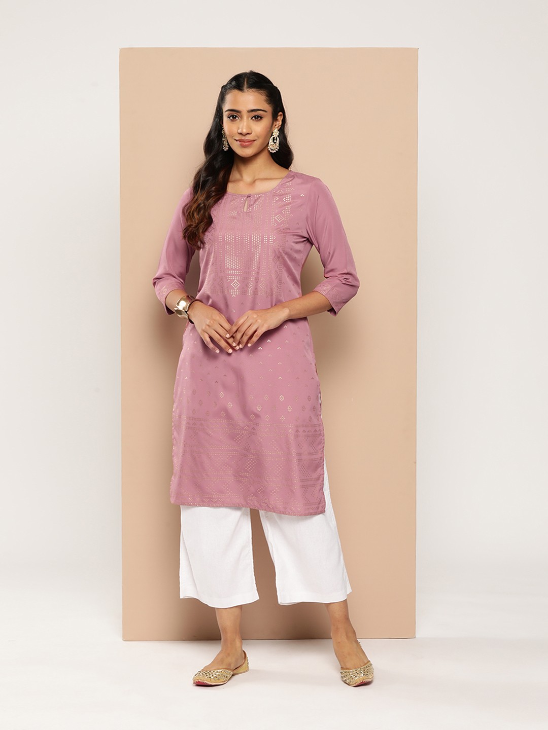 

HERE&NOW Foil Printed Kurta, Mauve