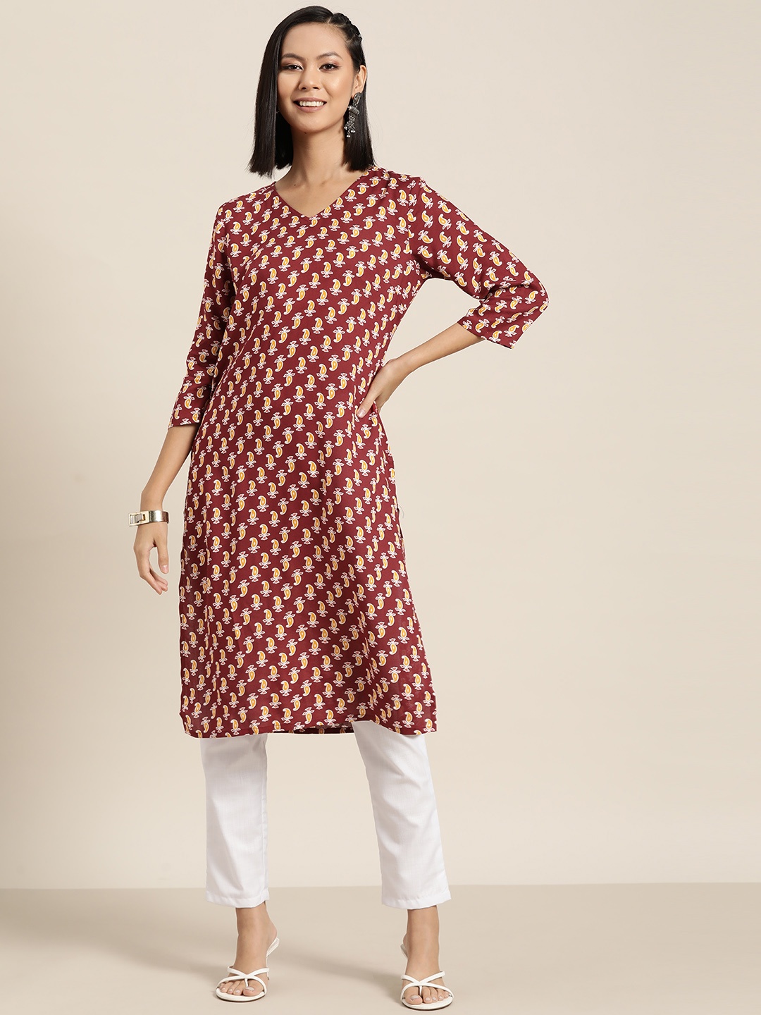 

HERE&NOW Paisley Printed Kurta, Maroon