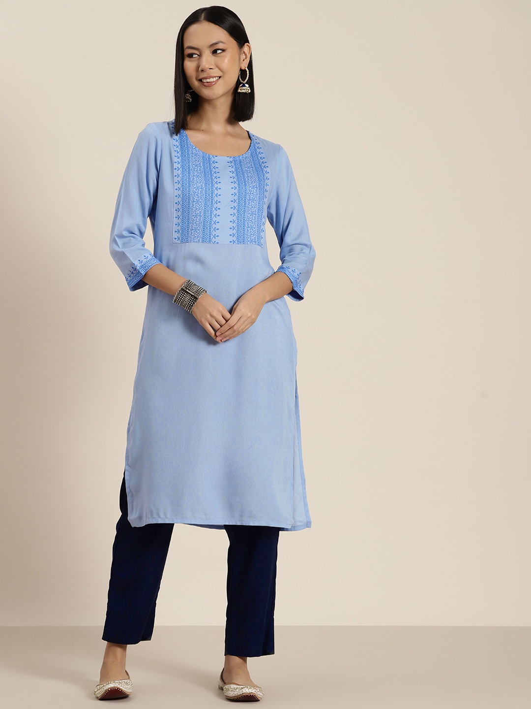 

HERE&NOW Ethnic Motifs Print Kurta, Blue