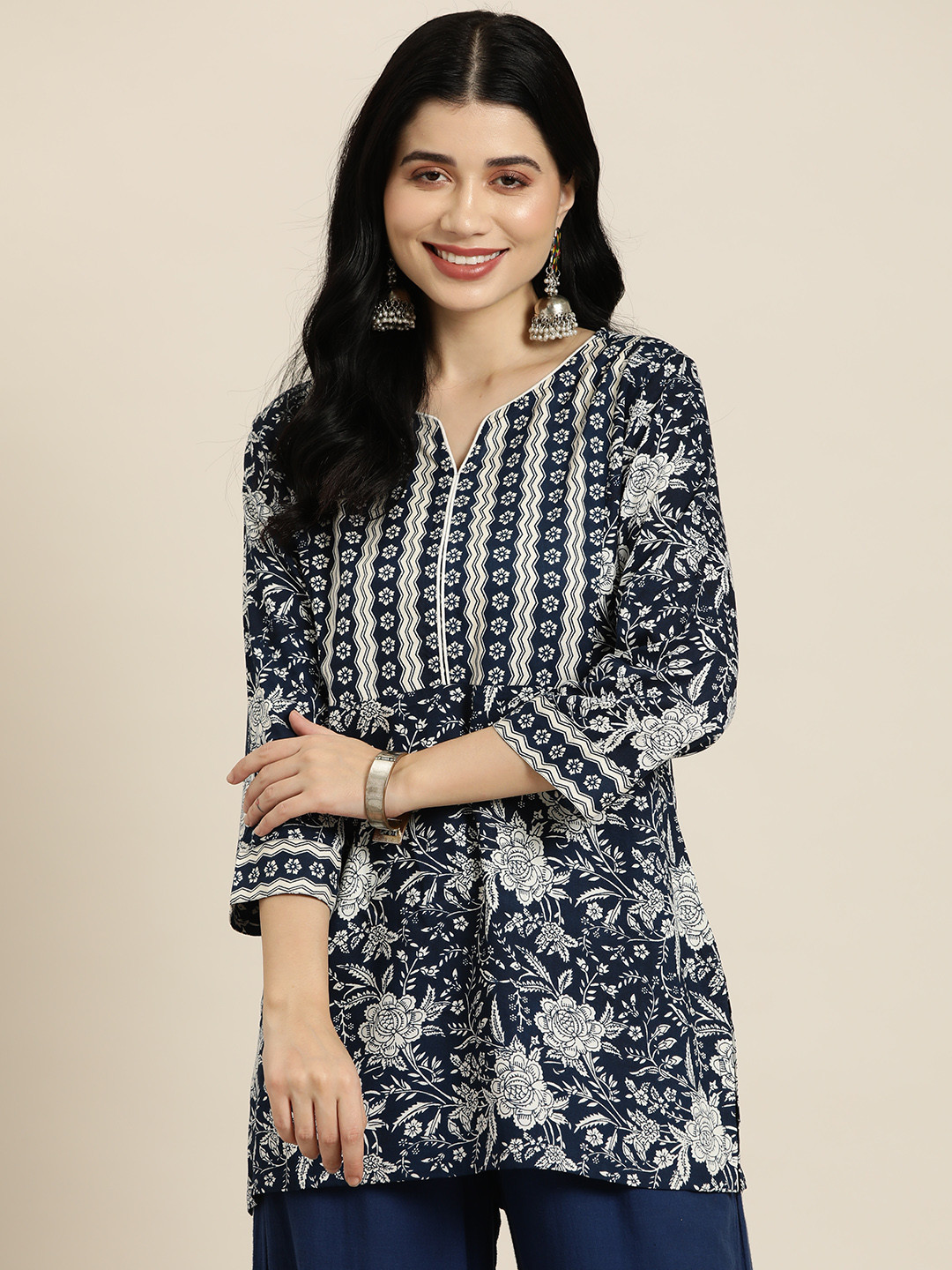 

HERE&NOW Floral Print Kurti, Navy blue
