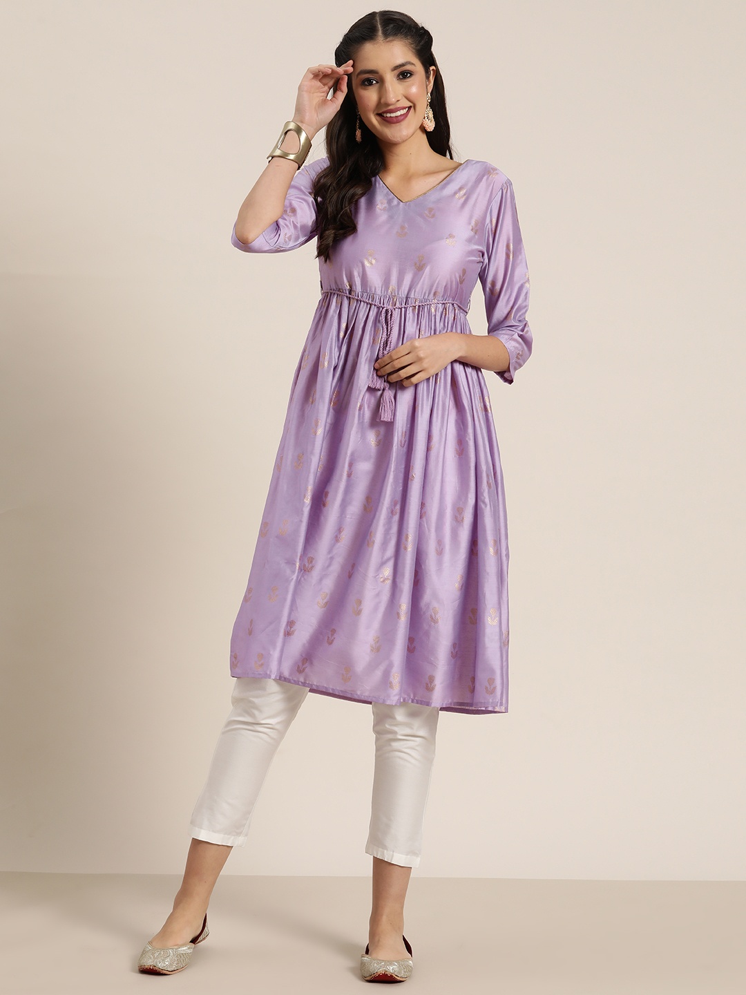 

HERE&NOW Ethnic Motifs Printed Kurta, Lavender