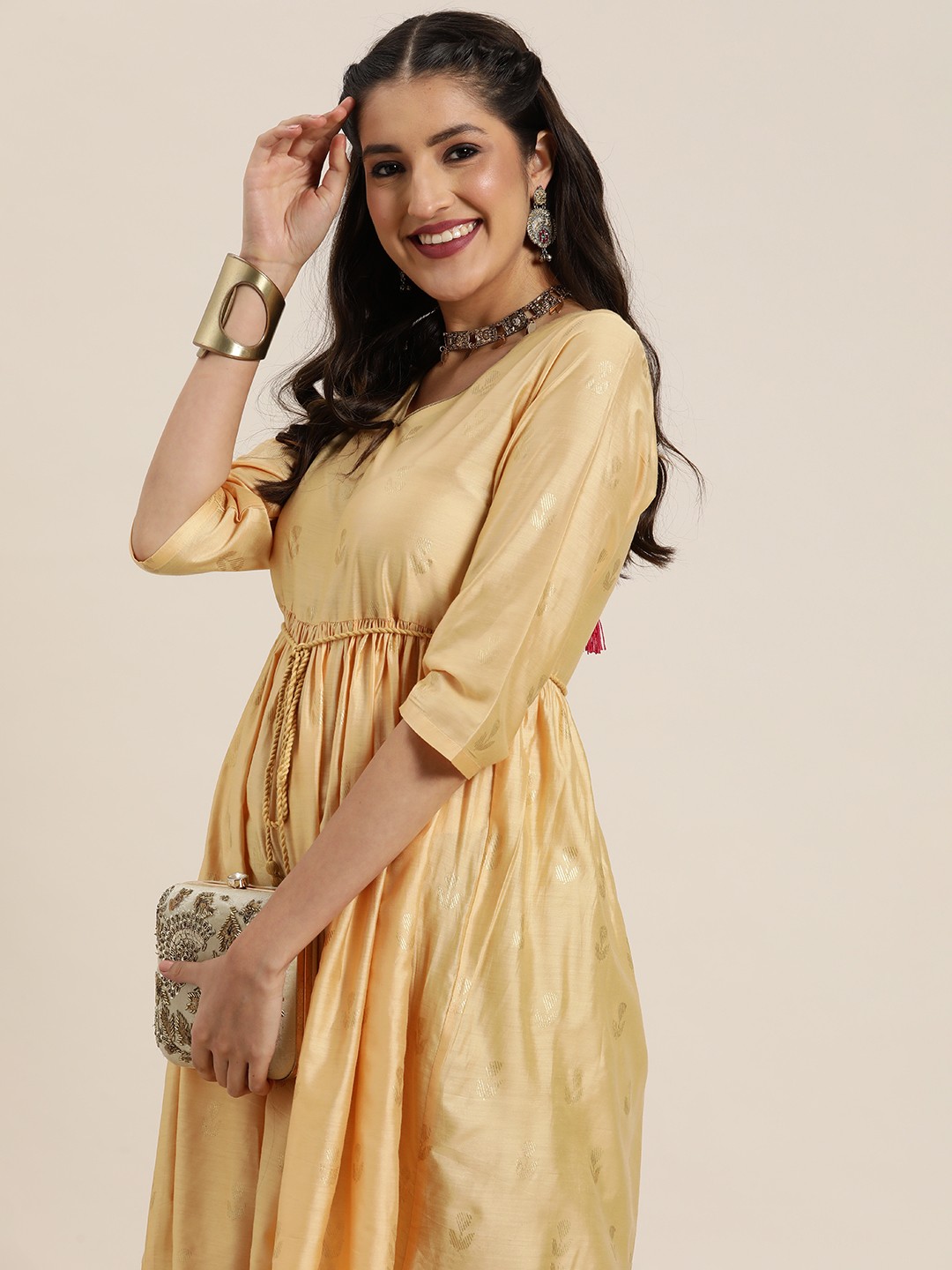 

HERE&NOW Ethnic Motifs Printed A-Line Kurta, Cream