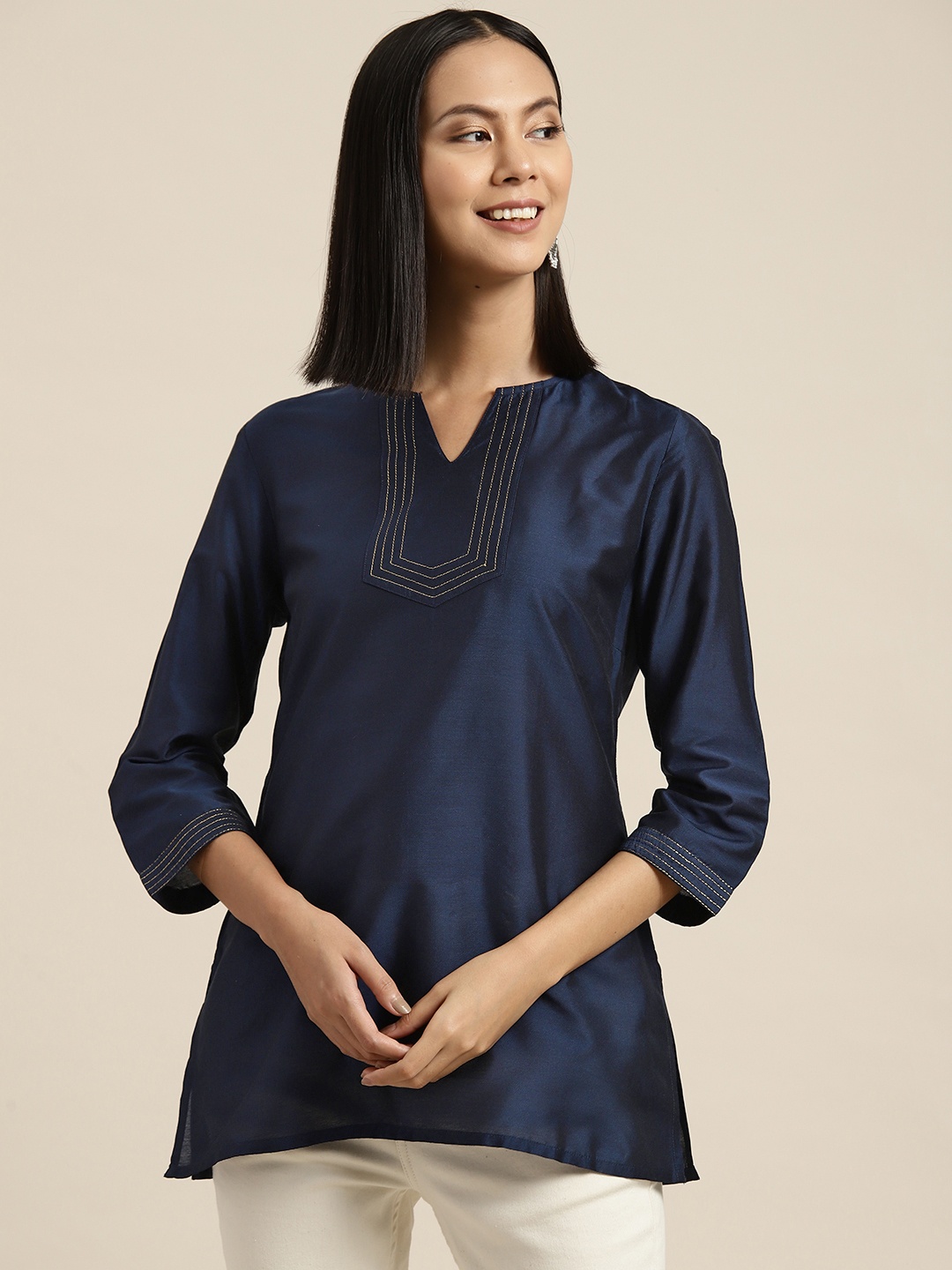 

HERE&NOW Thread Work Kurti, Navy blue