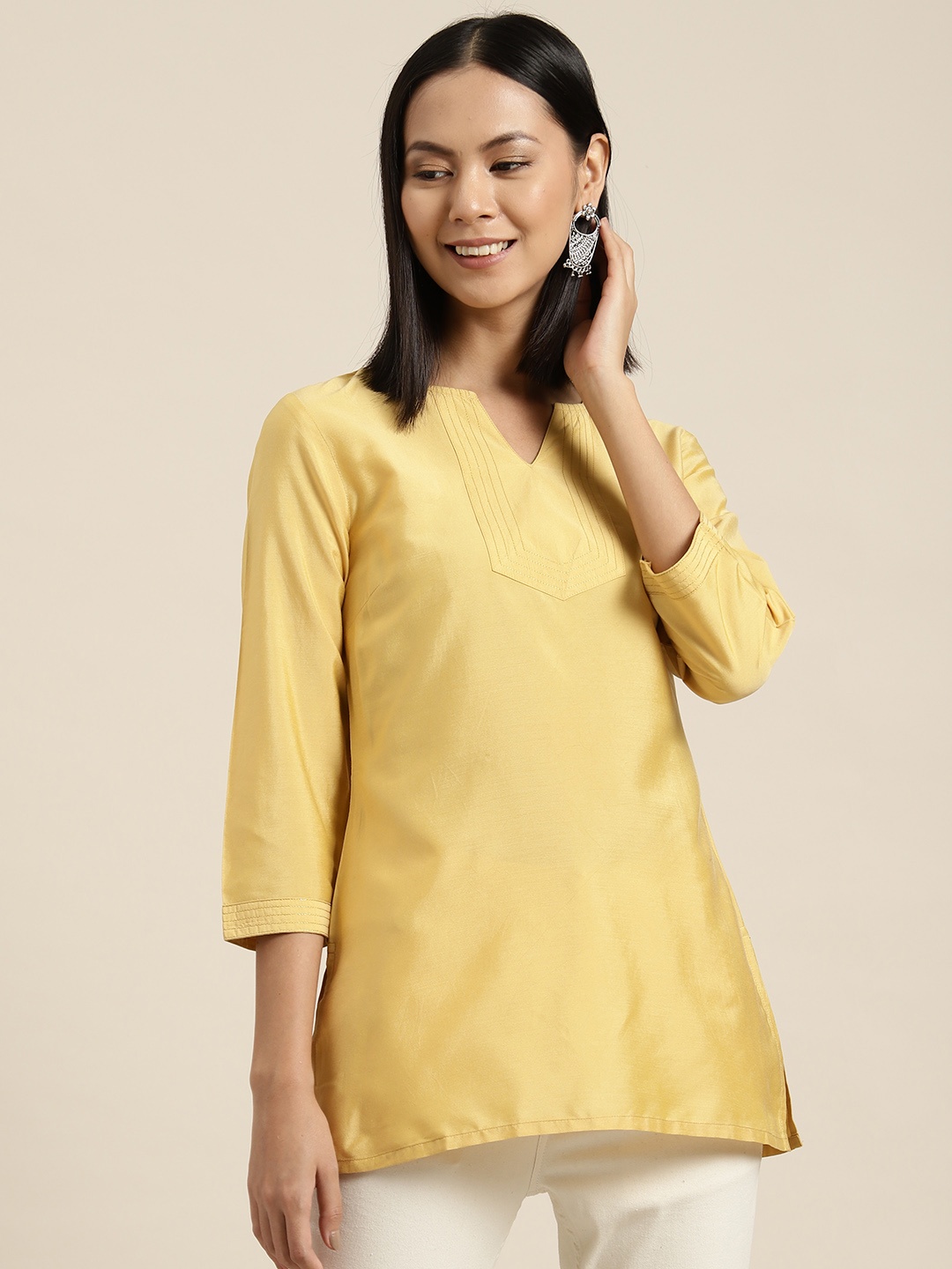 

HERE&NOW Thread Work Kurti, Beige