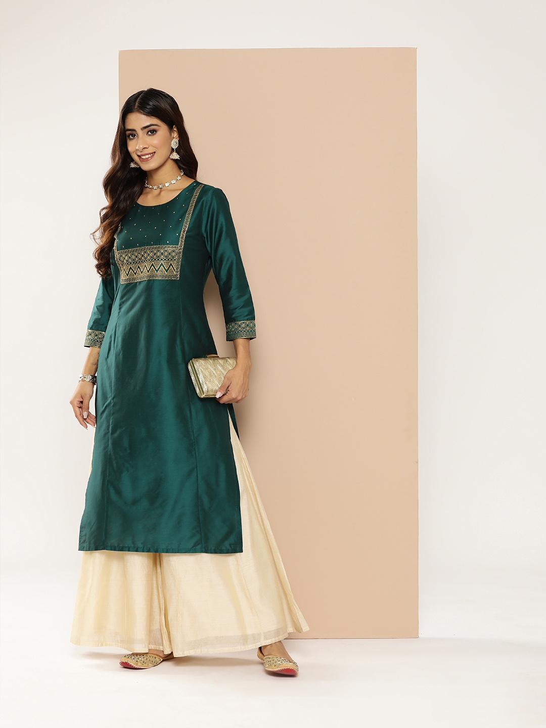 

HERE&NOW Women Ethnic Motifs Yoke Design Kurta, Green