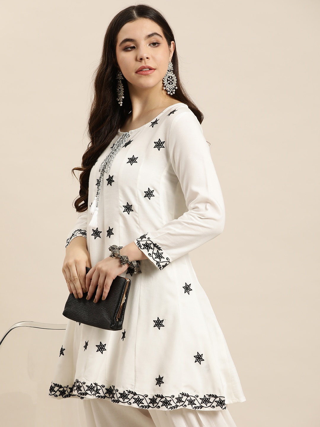 

HERE&NOW Embroidered Panelled Kurta with Salwar, White