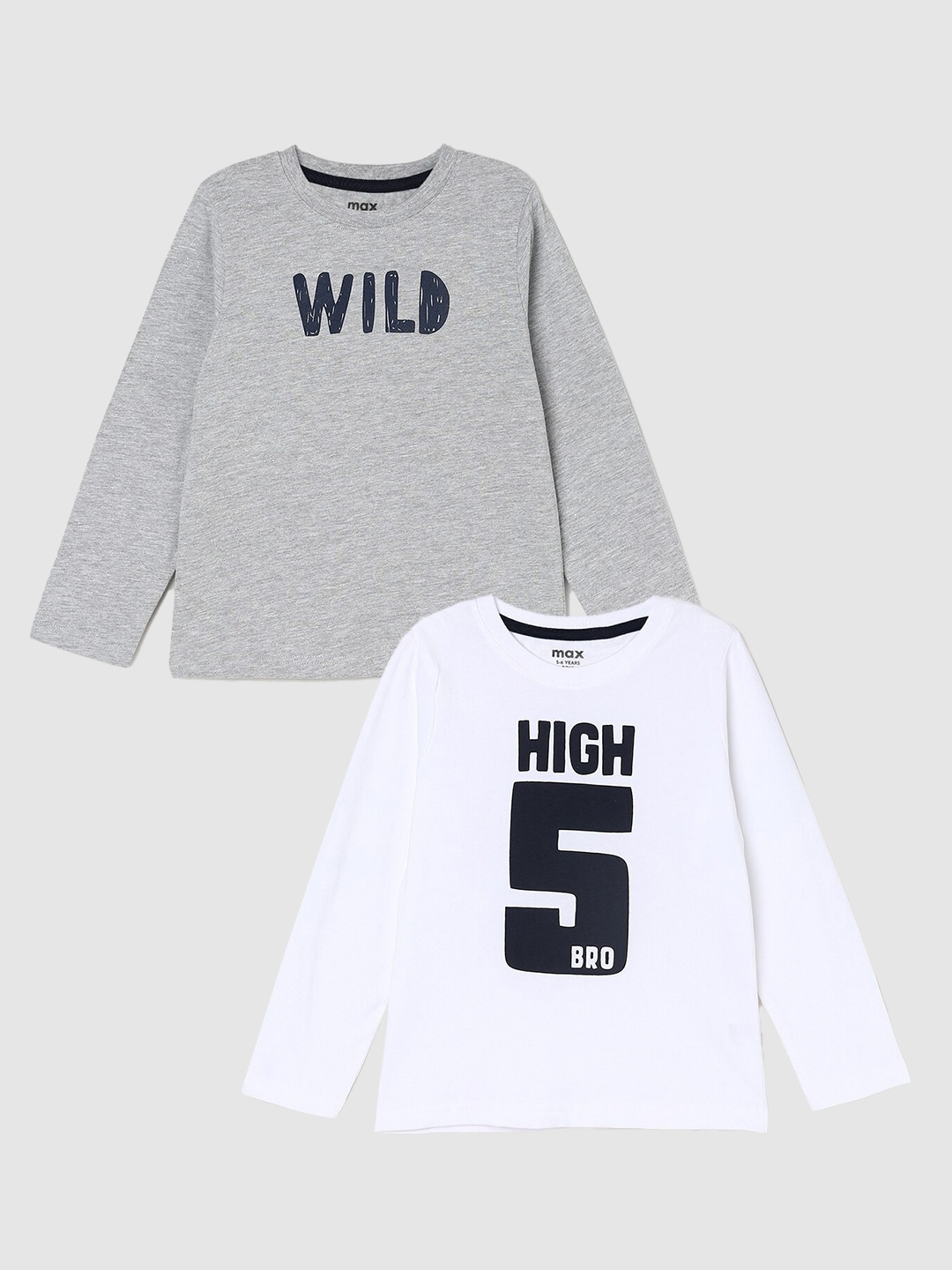 

max Boys Pack Of 2 Printed Pure Cotton T-Shirts, Grey
