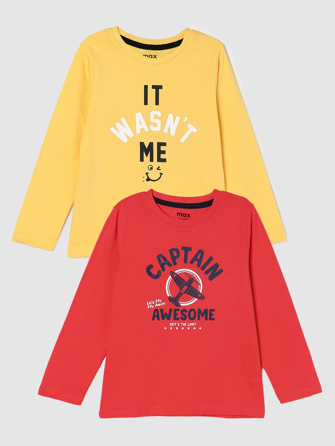 

max Boys Pack Of 2 Printed Cotton T-Shirts, Yellow