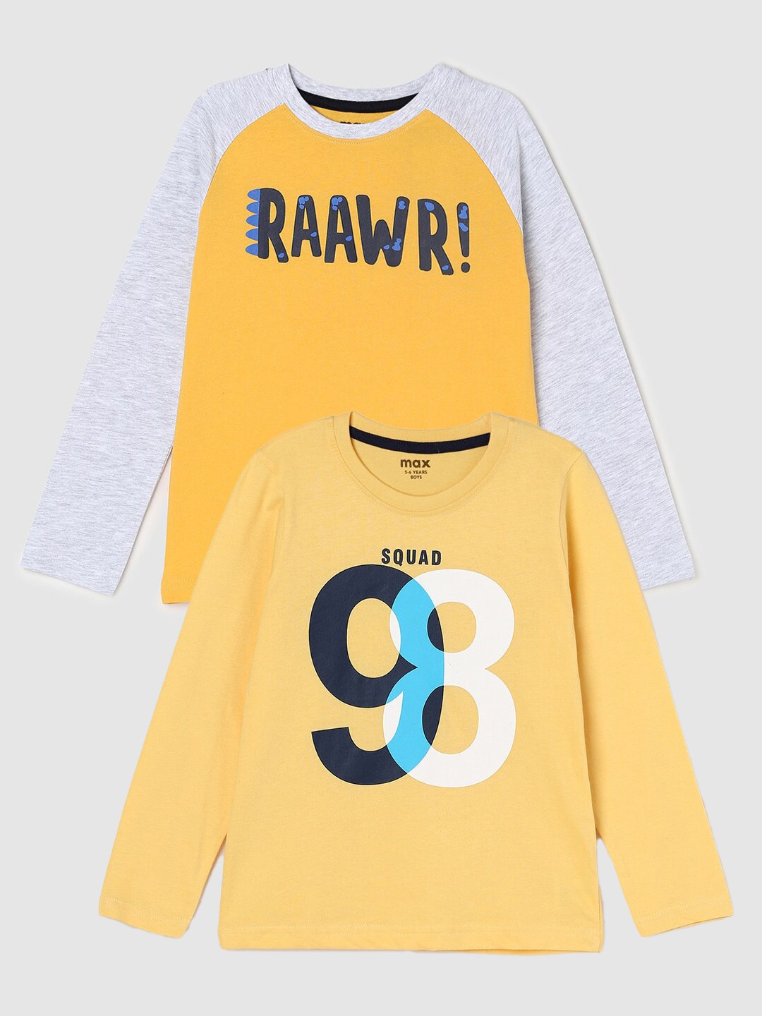 

max Boys Pack Of 2 Printed Pure Cotton T-Shirts, Yellow