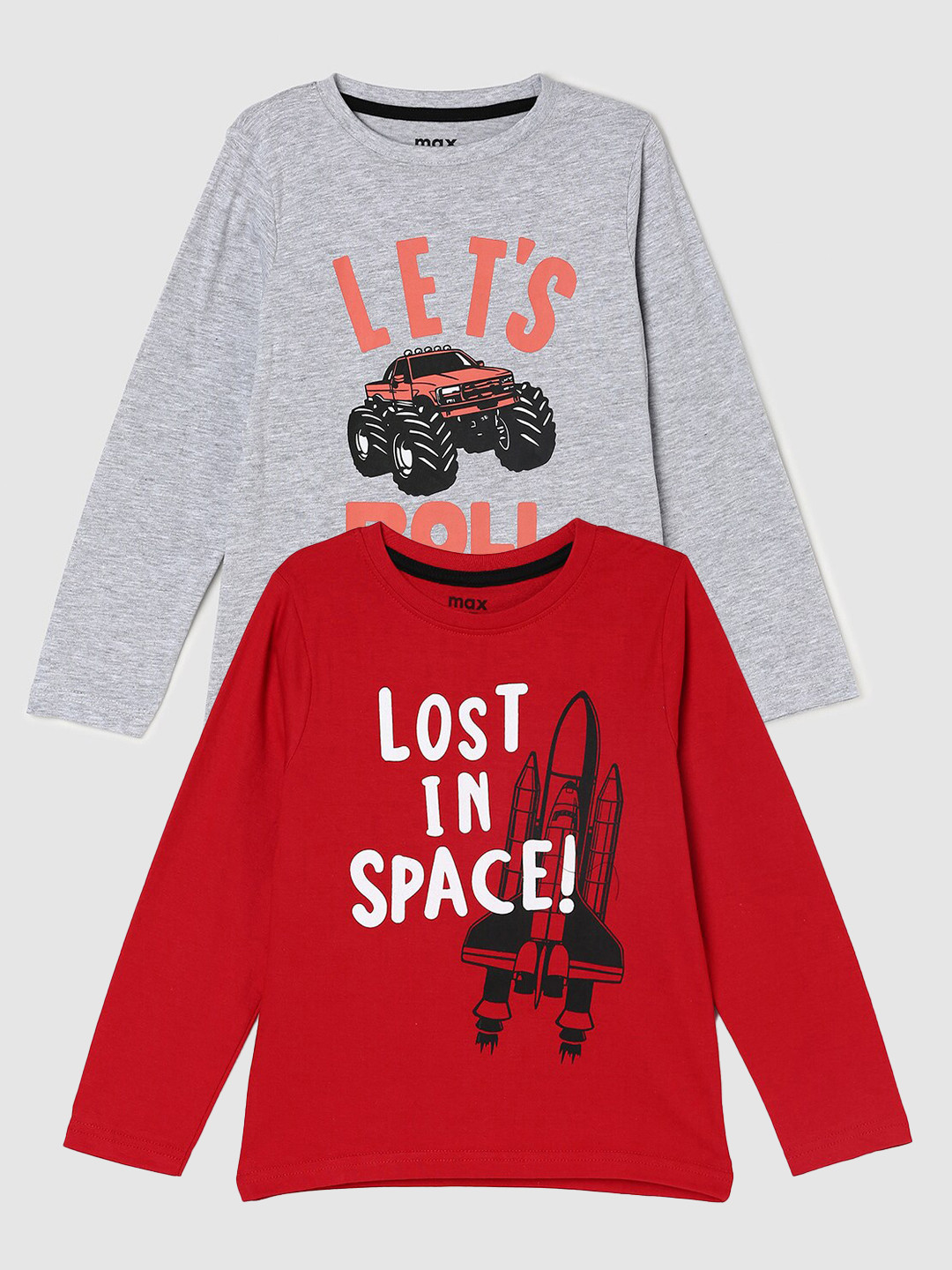 

max Boys Pack Of 2 Printed T-Shirts, Grey