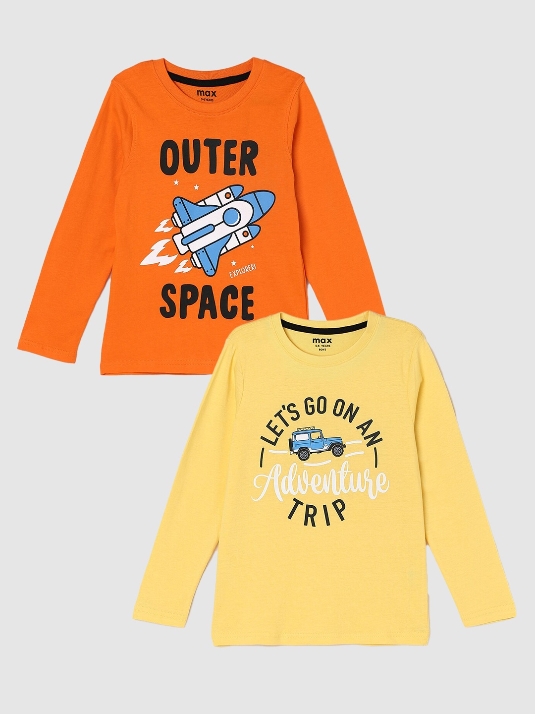 

max Boys Pack Of 2 Printed Pure Cotton T-Shirts, Orange