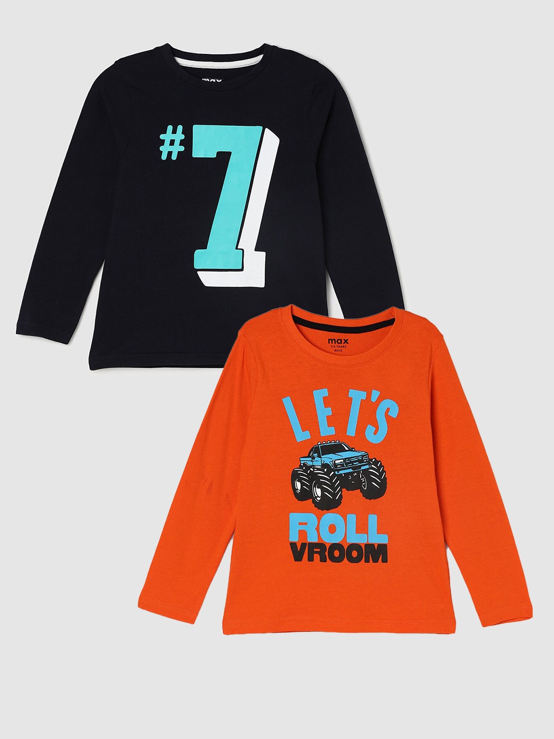 

max Boys Pack Of 2 Printed Pure Cotton T-Shirts, Navy blue