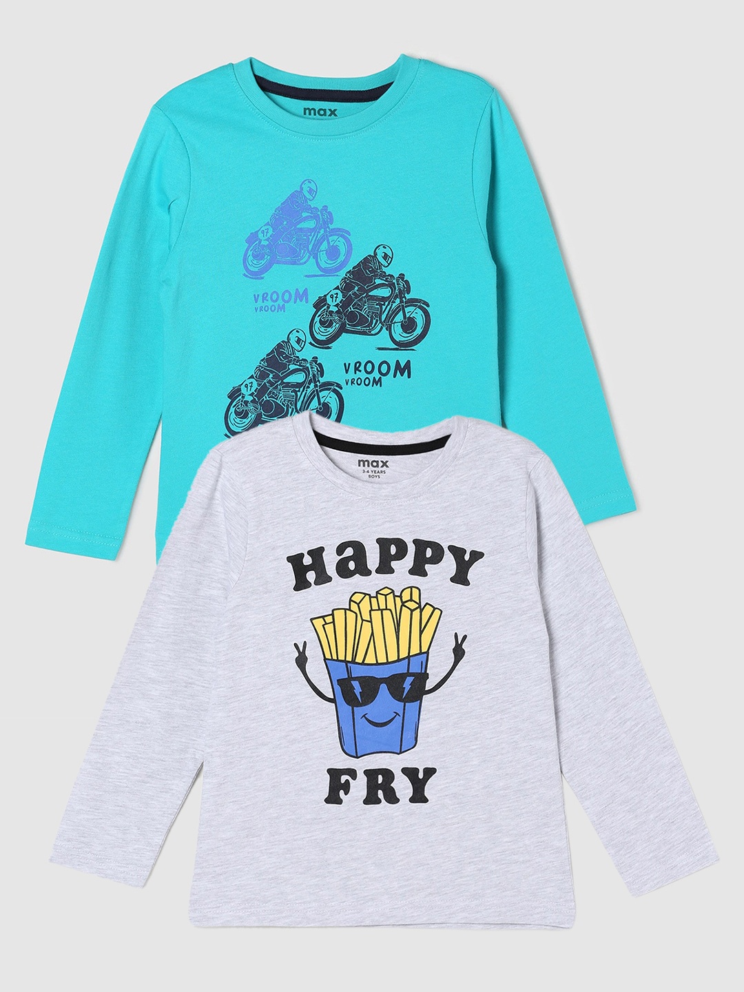 

max Boys Pack Of 2 Printed Pure Cotton T-Shirts, Turquoise blue