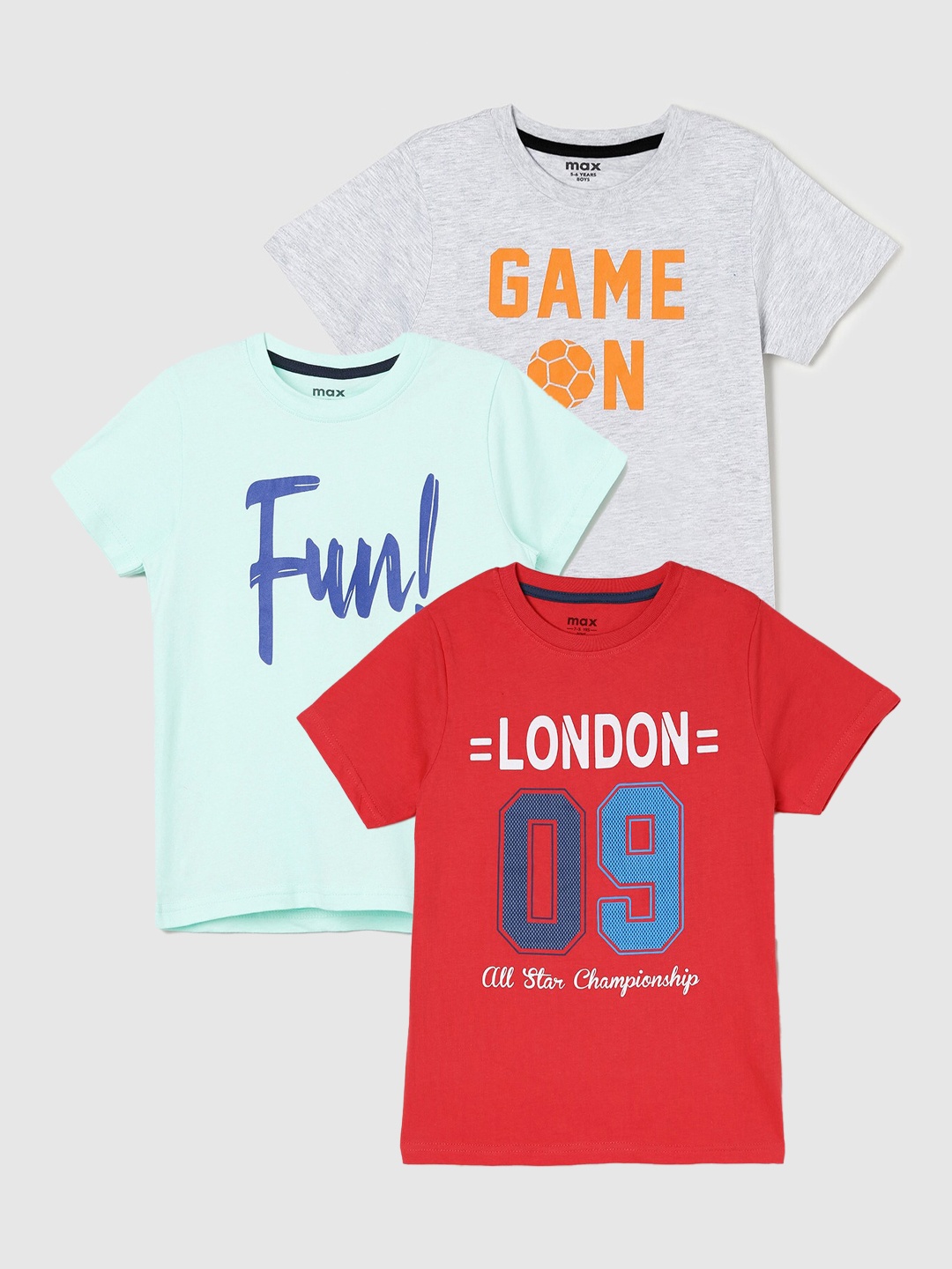 

max Boys Pack Of 3 Printed T-Shirts, Blue
