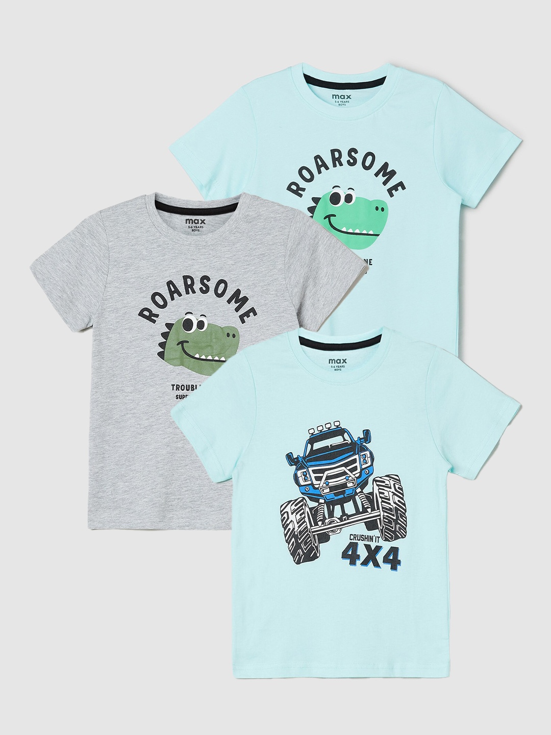 

max Boys Pack Of 3 Printed T-Shirts, Grey