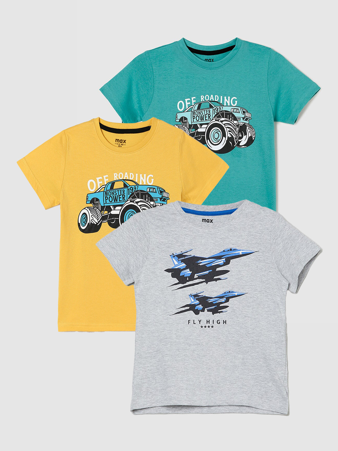 

max Boys Pack Of 3 Printed T-Shirts, Yellow