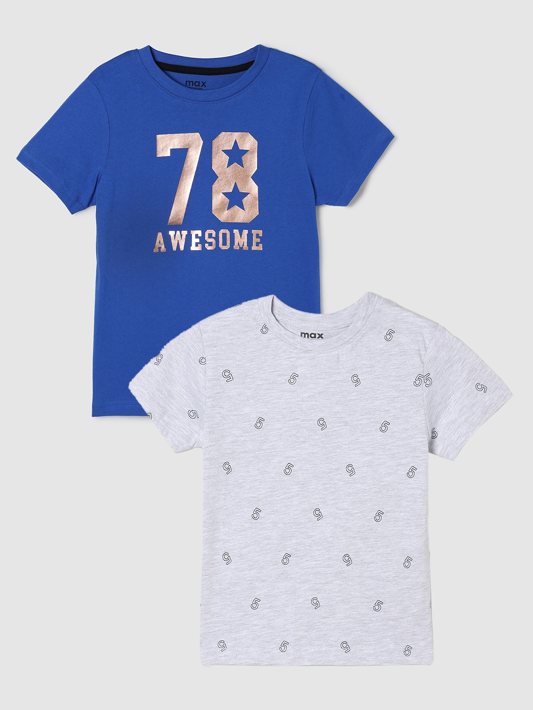 

max Boys Pack Of 2 Printed Pure Cotton T-Shirts, Blue