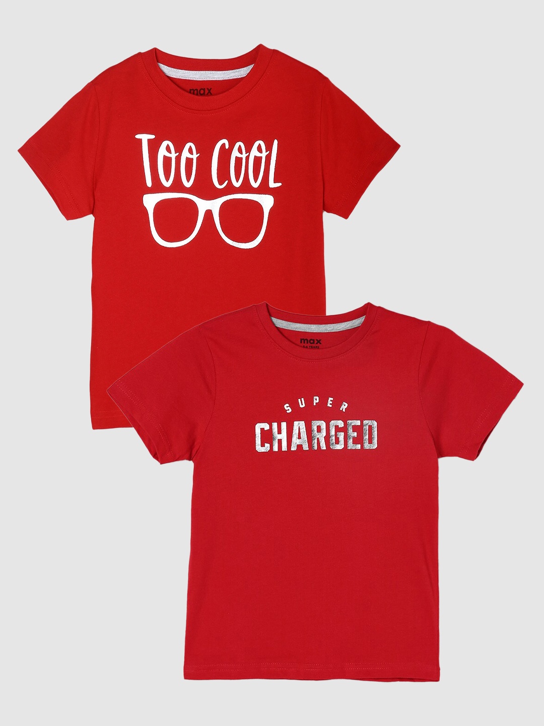 

max Boys Pack Of 2 Printed Cotton T-Shirts, Red