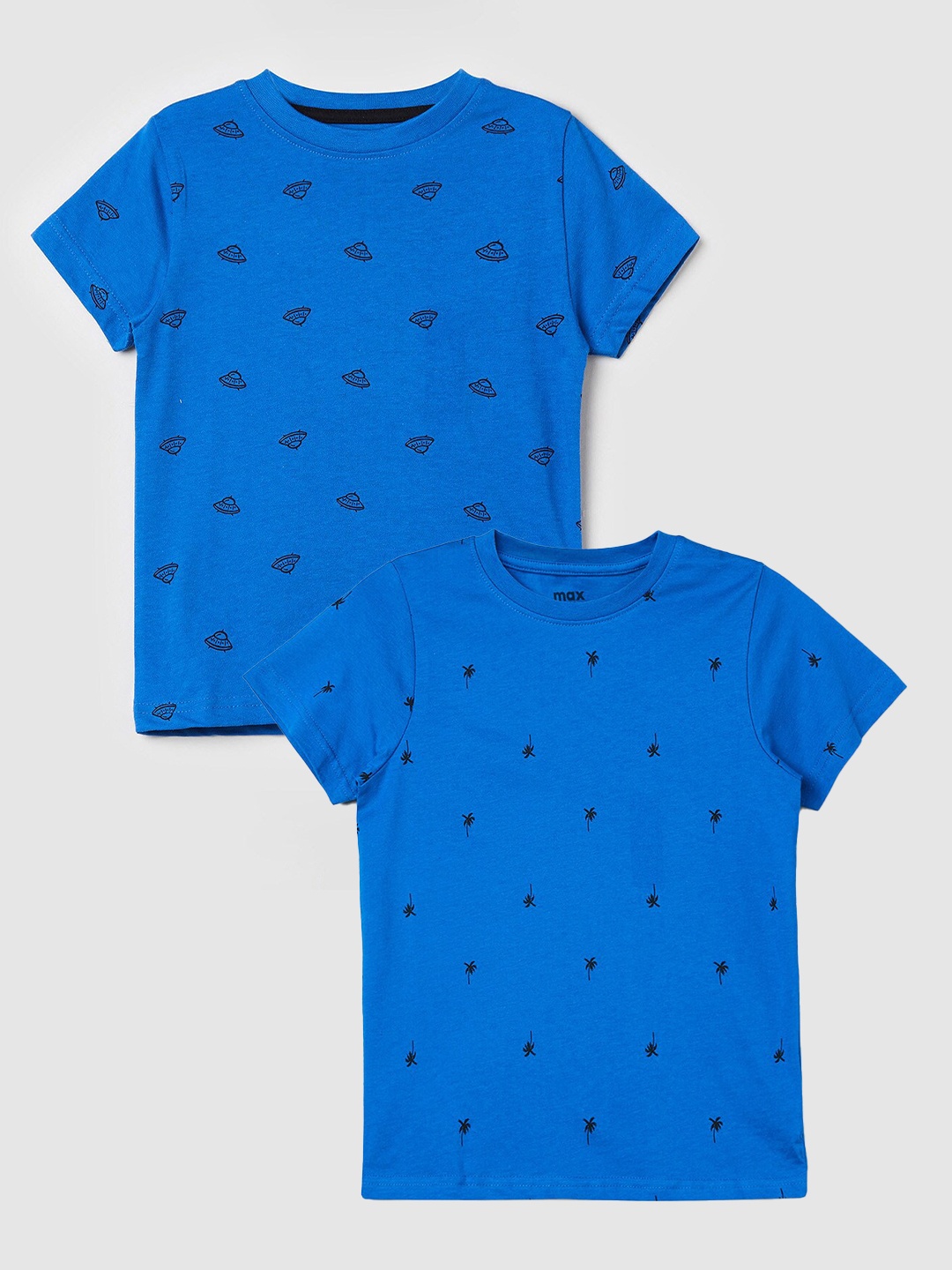 

max Boys Pack Of 2 Printed Pure Cotton T-Shirts, Blue