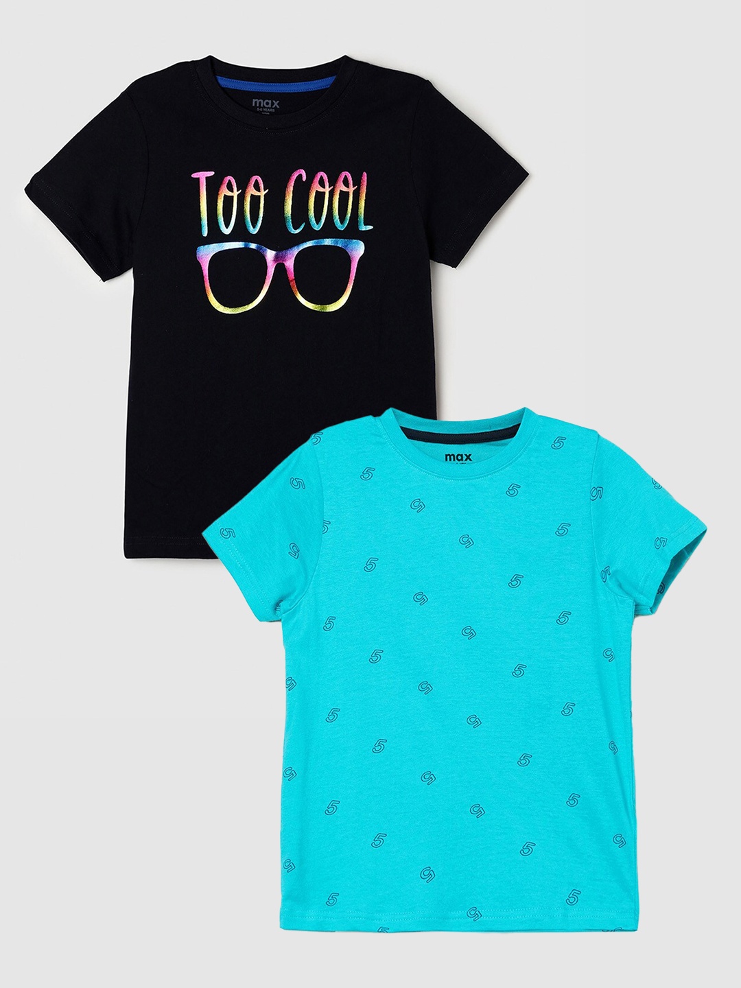 

max Boys Pack Of 2 Printed Pure Cotton T-Shirts, Black