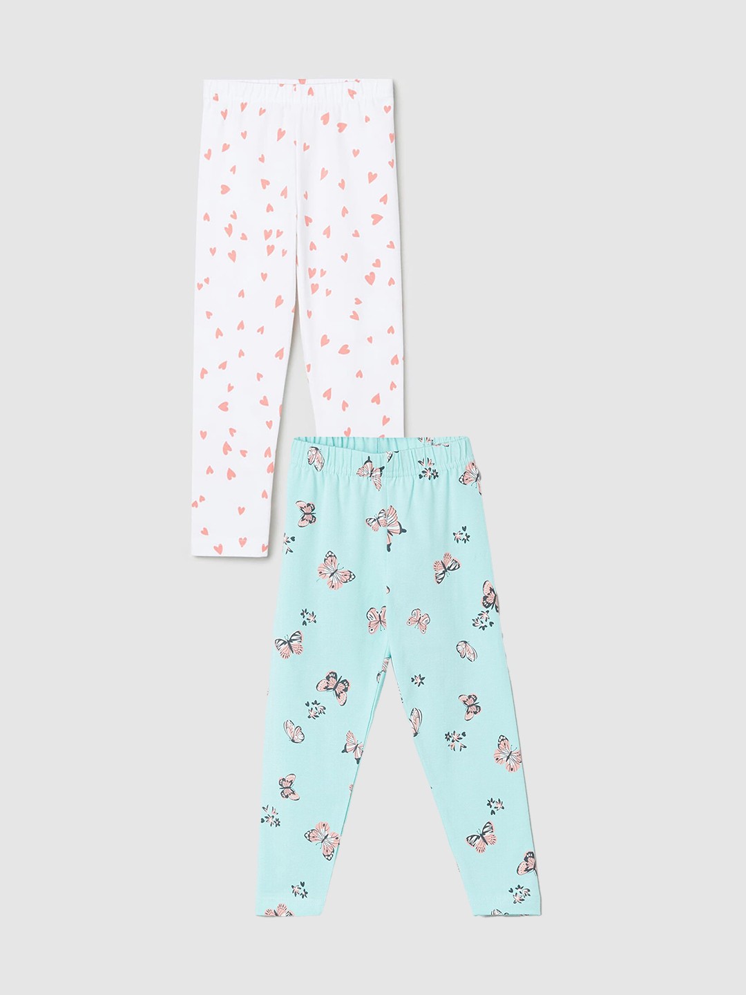 

max Girls Pack Of 2 Printed Cotton Leggings, Blue