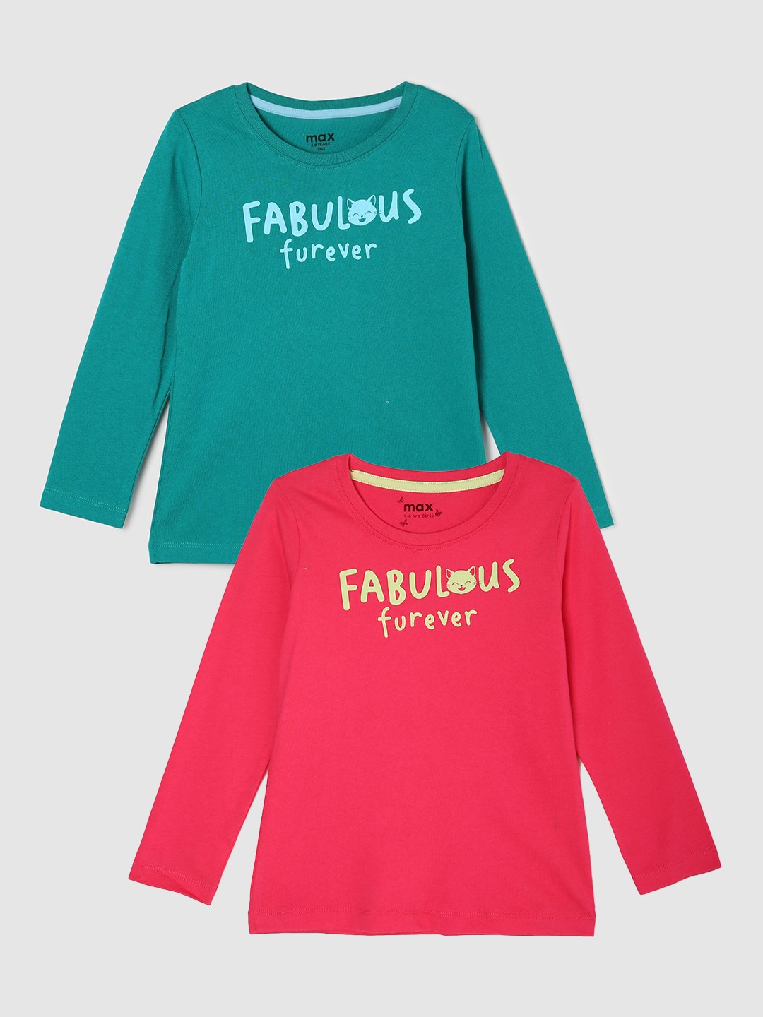 

max Girls Pack Of 2 Printed Pure Cotton T-shirt, Fuchsia