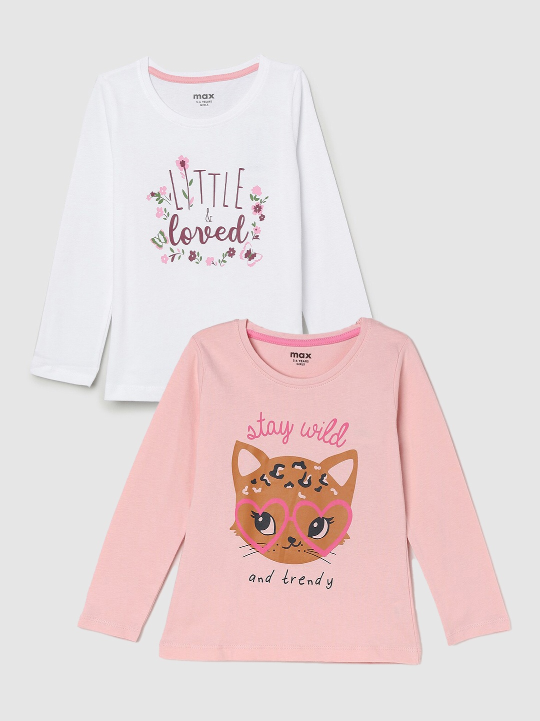 

max Girls Pack Of 2 Printed Pure Cotton T-shirt, Peach