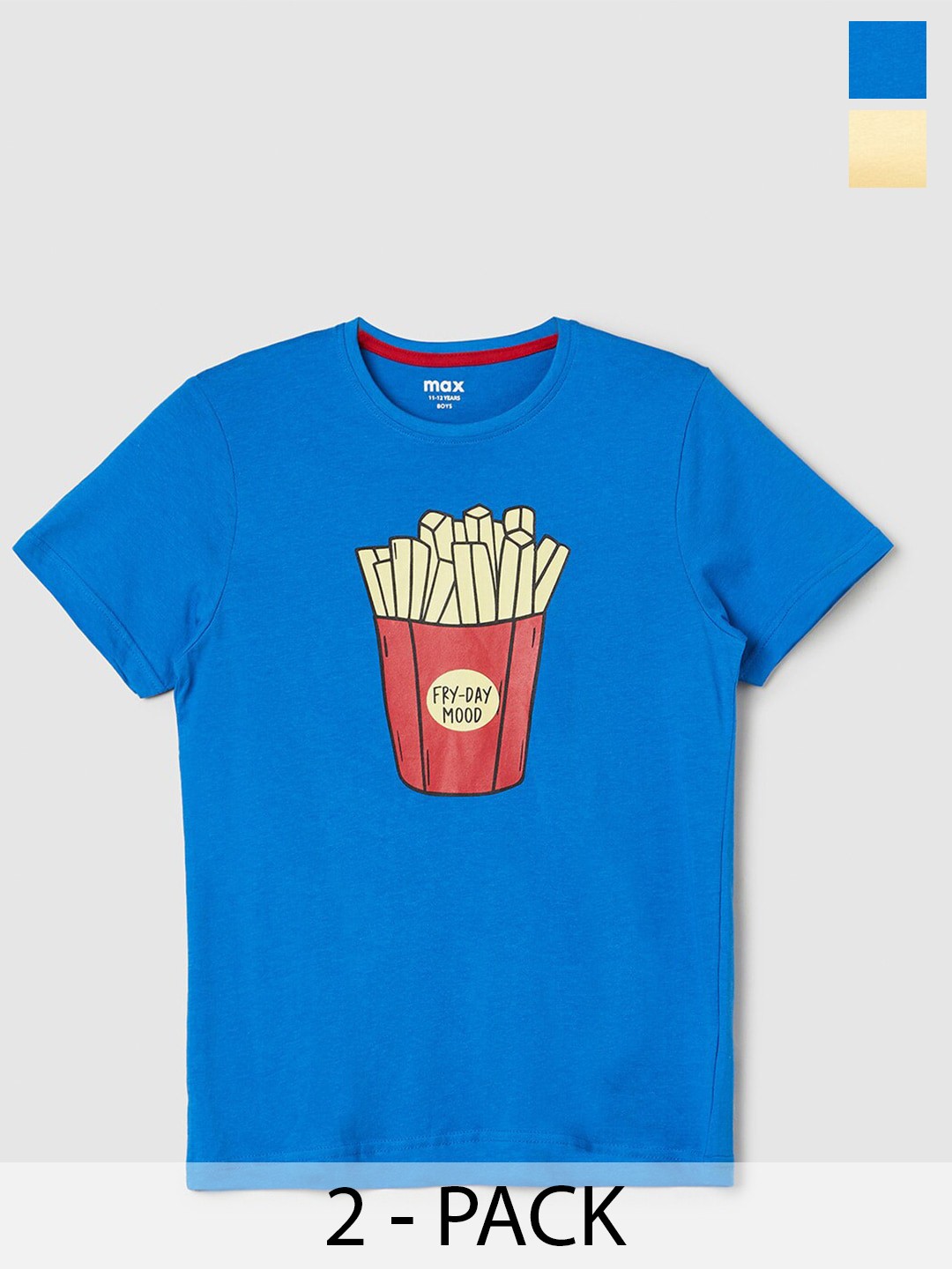 

max Boys Pack Of 2 Printed Pure Cotton T-shirt, Blue
