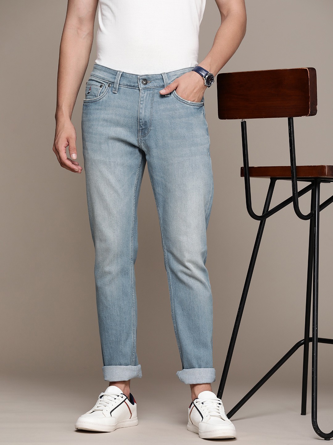 

Nautica Men Mid-Rise Slim Fit Light Fade Stretchable Jeans, Blue