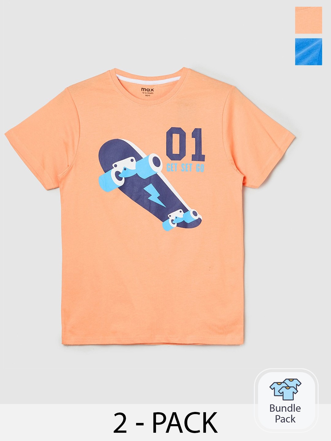 

max Boys Pack Of 2 Printed Pure Cotton T-shirt, Peach