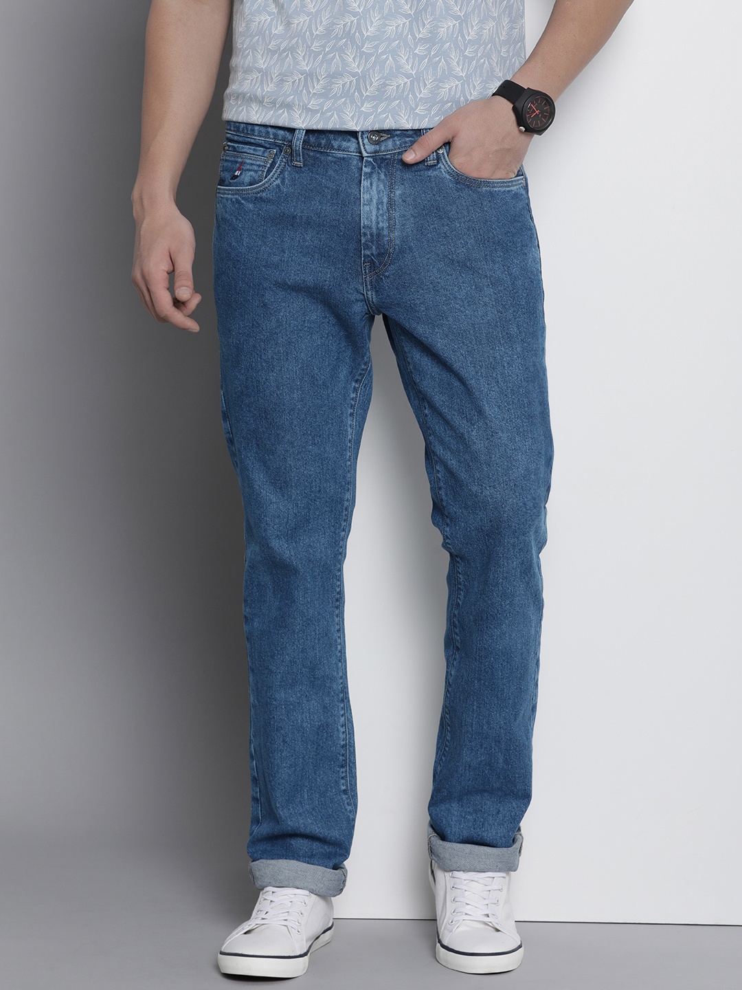 

Nautica Men Mid-Rise Straight Fit Light Fade Stretchable Jeans, Blue
