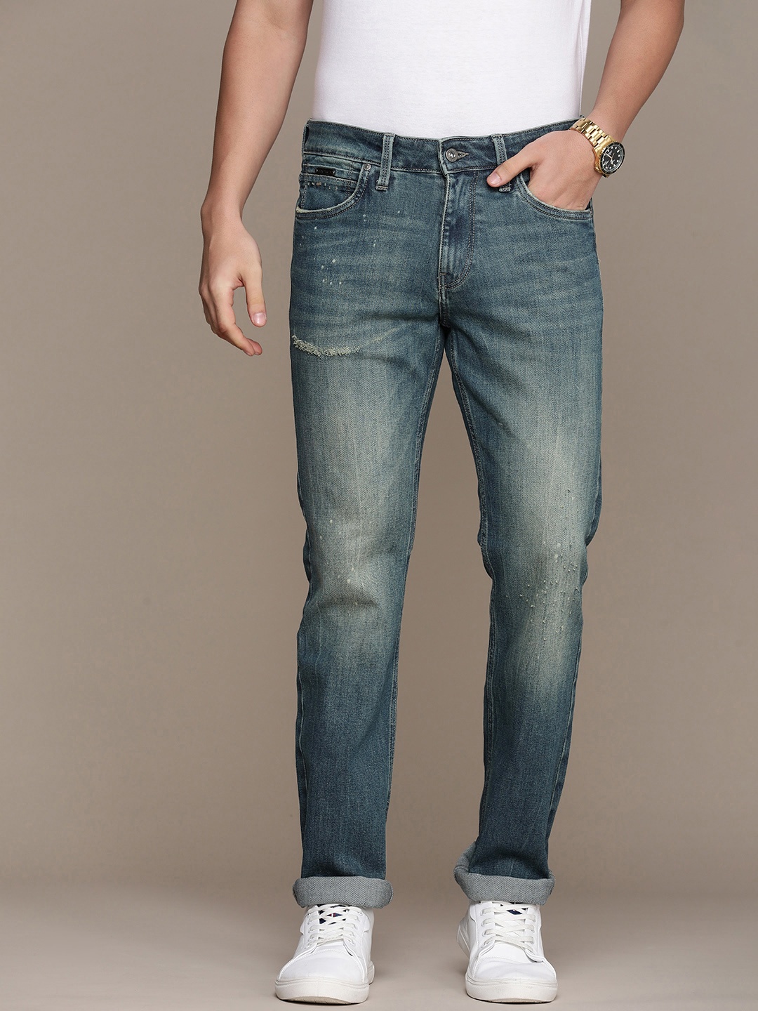 

Nautica Men Straight Fit Light Fade Stretchable Jeans, Blue
