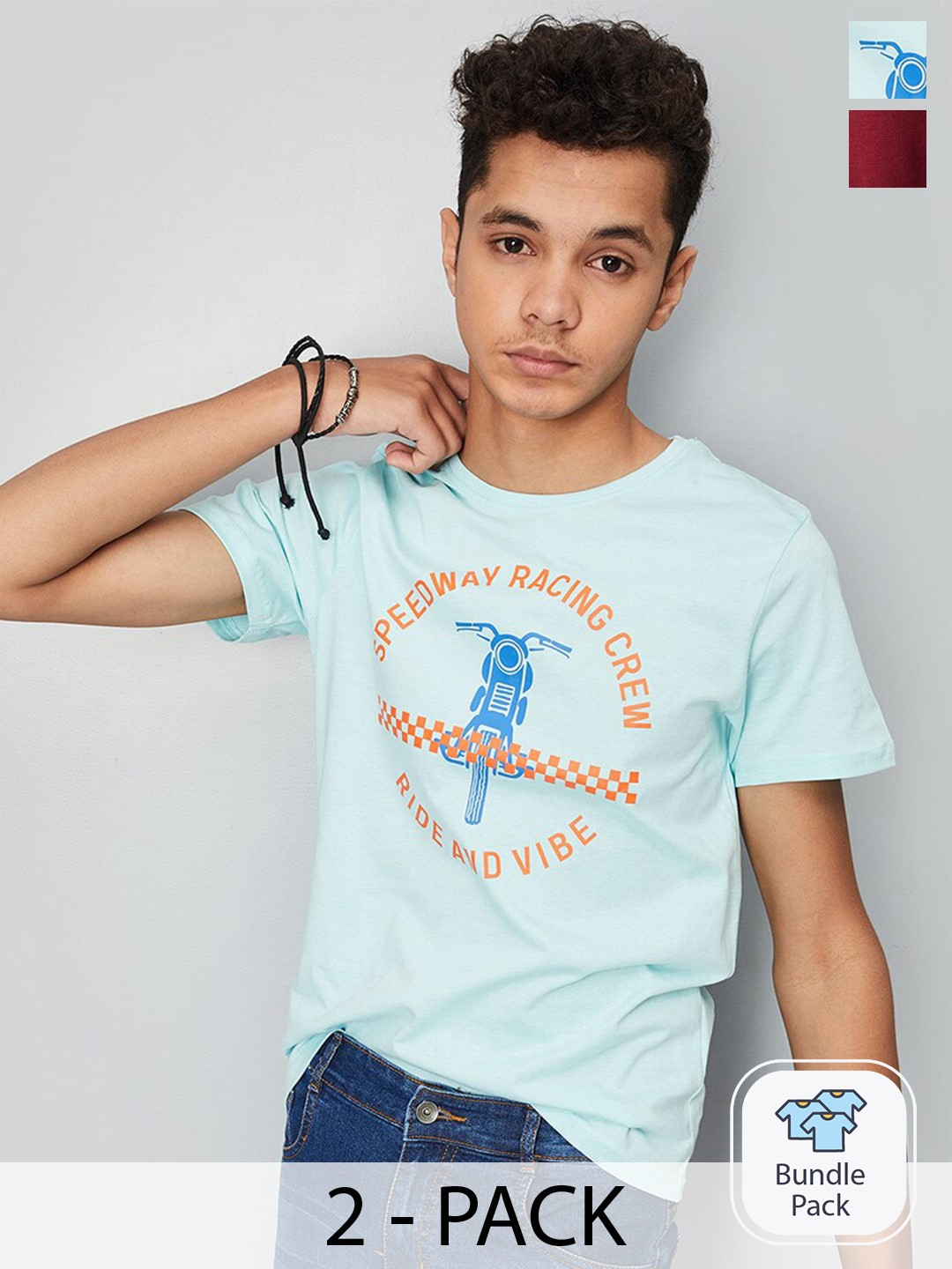 

max Boys Pack Of 2 Printed Cotton T-shirt, Blue