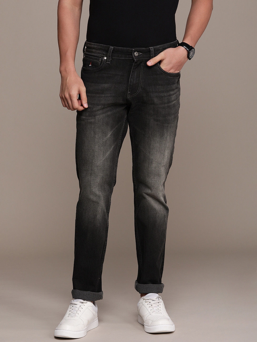 

Nautica Men Straight Fit Light Fade Stretchable Jeans, Black