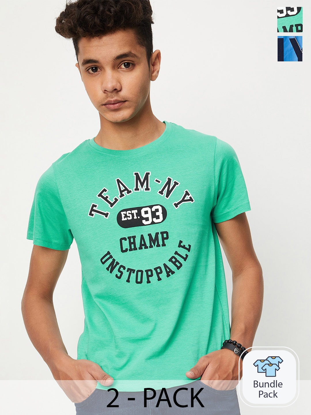 

max Boys Pack Of 2 Printed Cotton T-shirt, Green
