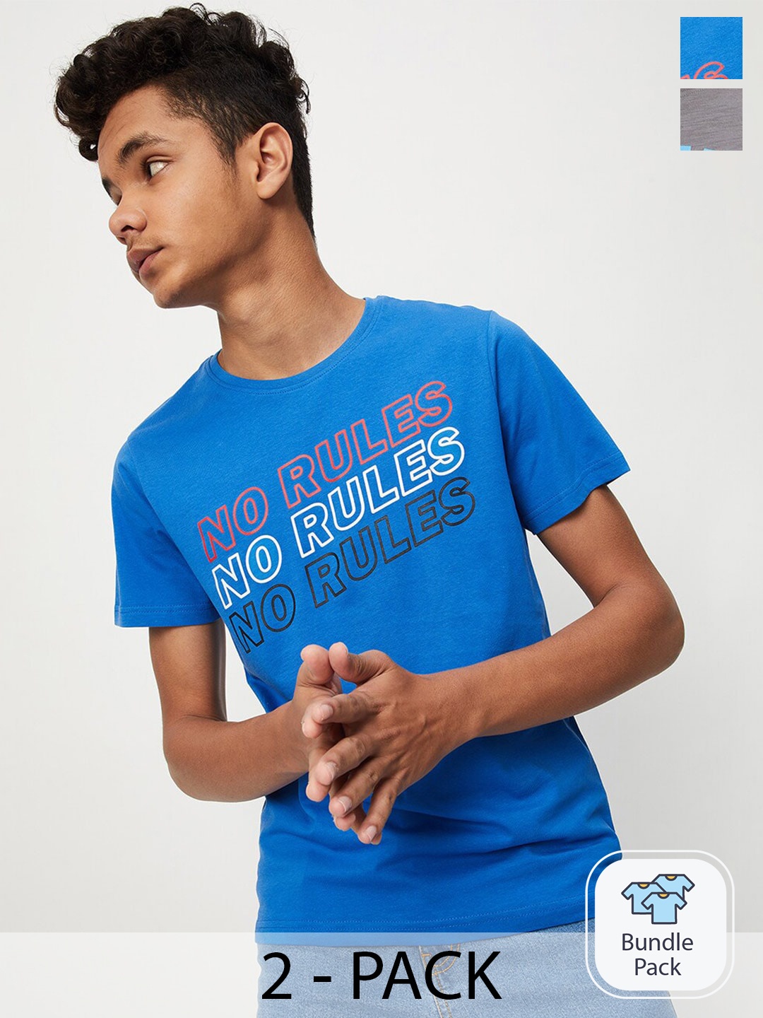 

max Boys Pack Of 2 Printed Pure Cotton T-shirt, Blue