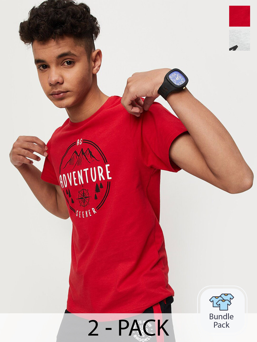 

max Boys Pack Of 2 Printed Pure Cotton T-shirt, Red