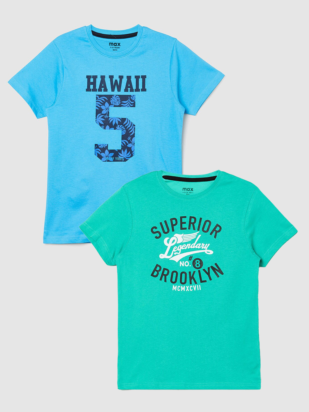 

max Boys Pack Of 2 Printed Pure Cotton T-shirt, Green