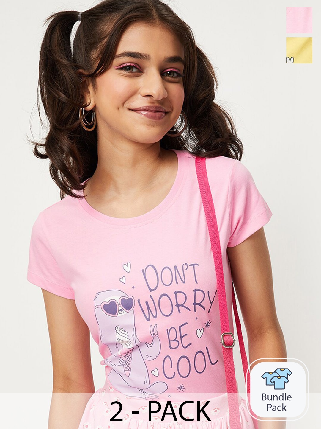 

max Girls Pack Of 2 Printed Cotton Casual T-Shirt, Pink