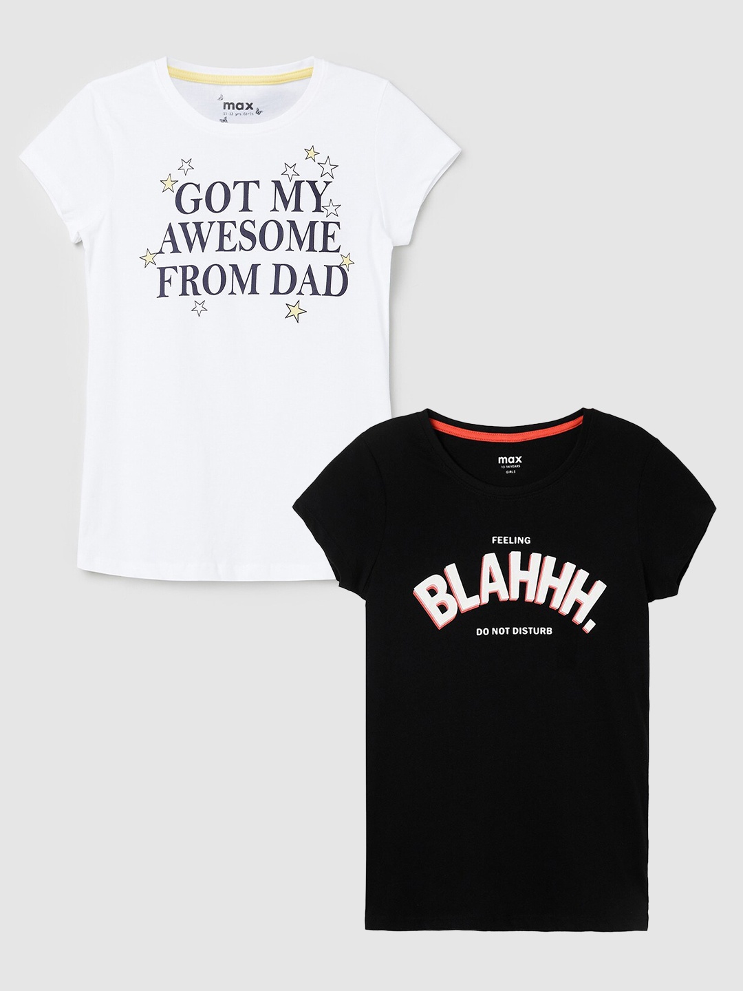 

max Girls Pack Of 2 Printed Cotton Casual T-Shirt, Black