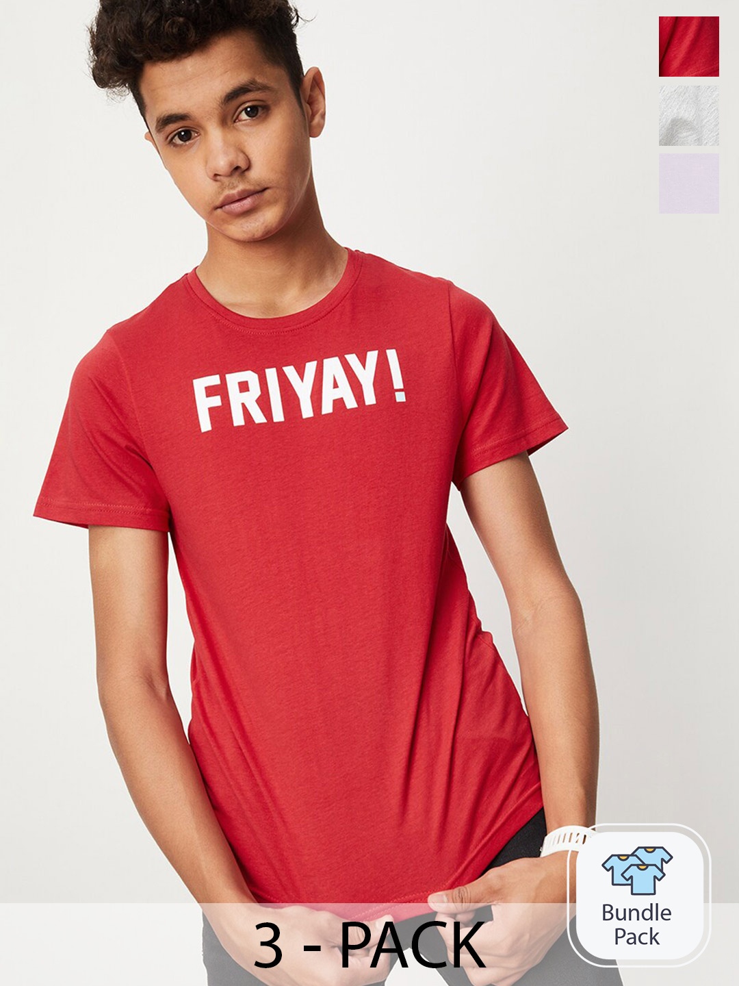 

max Boys Pack Of 3 Typography Printed Cotton Casual T-Shirt, Red