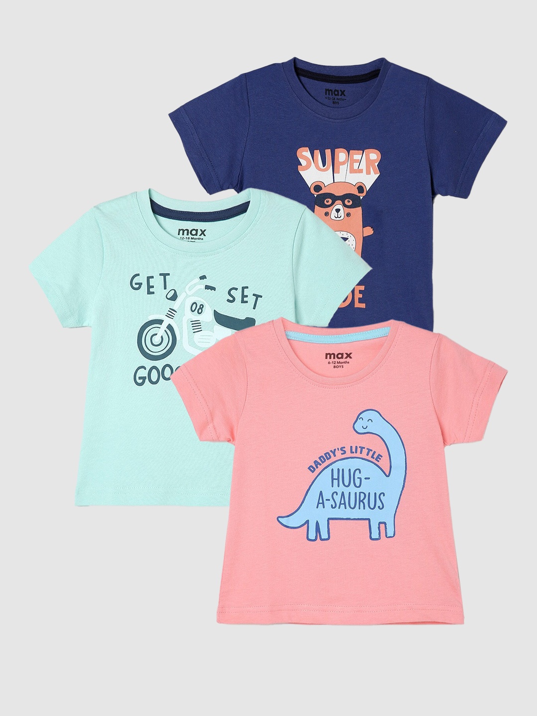 

max Boys Pack Of 3 Typography Printed Cotton Casual T-Shirt, Rust